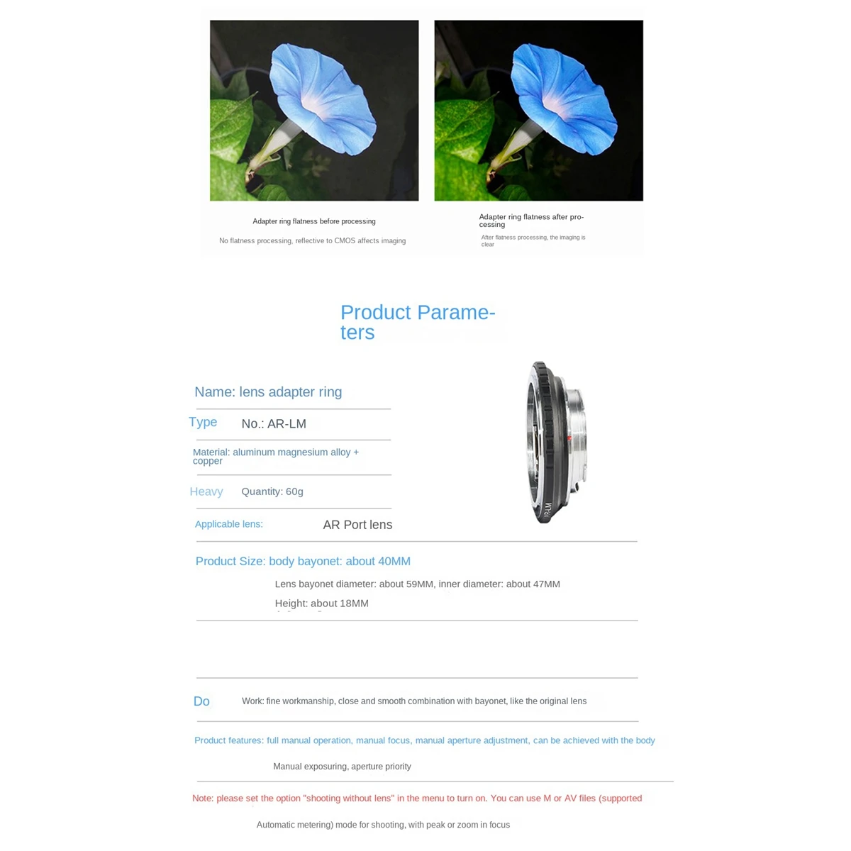 Cincin Adaptor Lensa MQXGF AR-LM untuk Lensa Port KONICA Konica AR