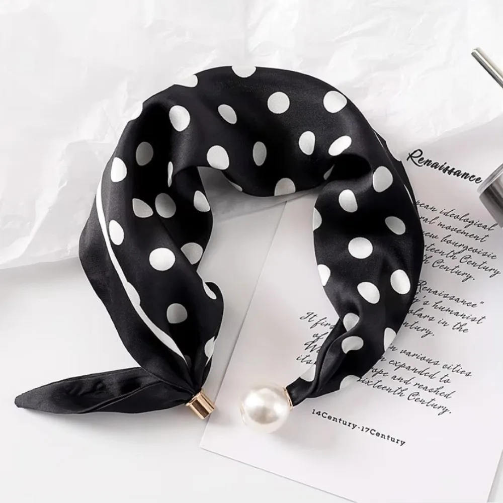 Luxury Chic Lazy Scarf Lightweight Polyester Pearl Decoration Scarf Long Narrow Pearl Tail Neck Scarf Vacation