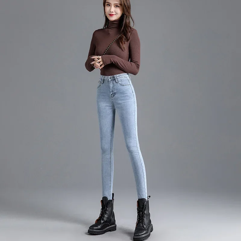 Celana Jeans pensil untuk wanita, celana Denim kurus modis Korea pinggang tinggi regang musim semi musim gugur Z230