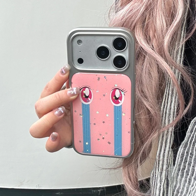 

Fashion Plating Glitter Star Crying Expression Phone Case For iPhone 17 Pro 14 15 16 Pro Max Back Cover Shockproof Protective Ca