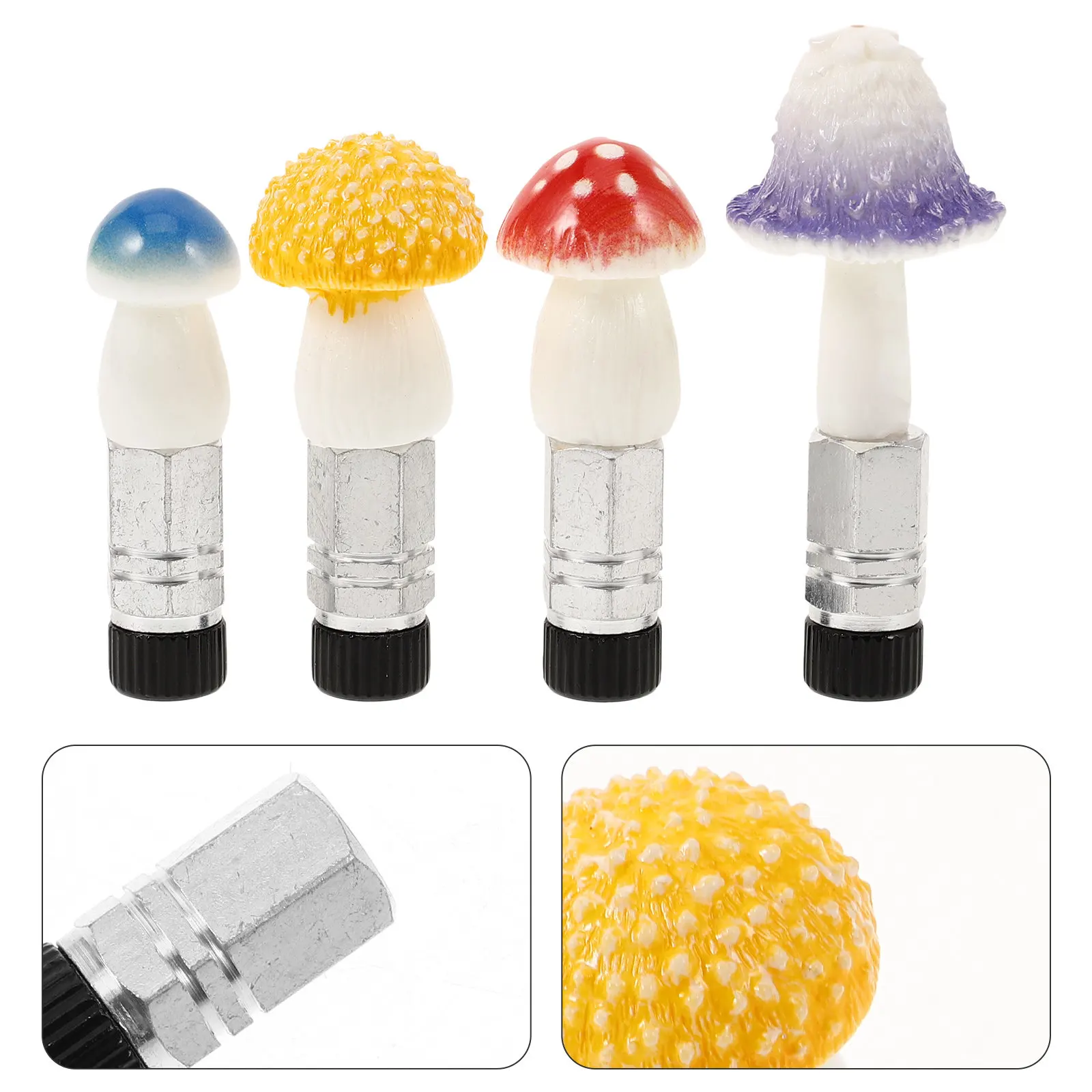

4Pcs Cute Mushroom Tire Valve Caps Decorative Valve Stem Covers for Bicycles Cars Motorcycles Trucks Funny Universal Stem Caps