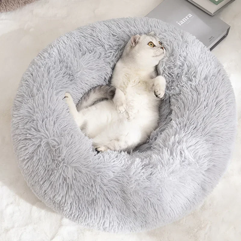 Cats Bed House Donut Round Sofa Supplies Winter Pet Accessories Warm Products Cushions Basket Kitten Mat For Cat Dog Beds