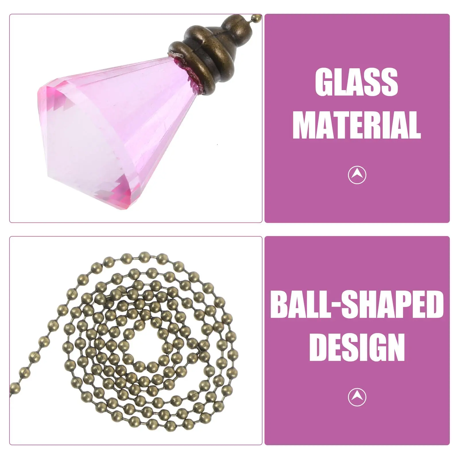 2 Pcs Crystal Pendant Lighting Ball Glass Ceiling Fan Pull Chain Beaded Fan Pulls Lamp Chains Brightness Adjustable