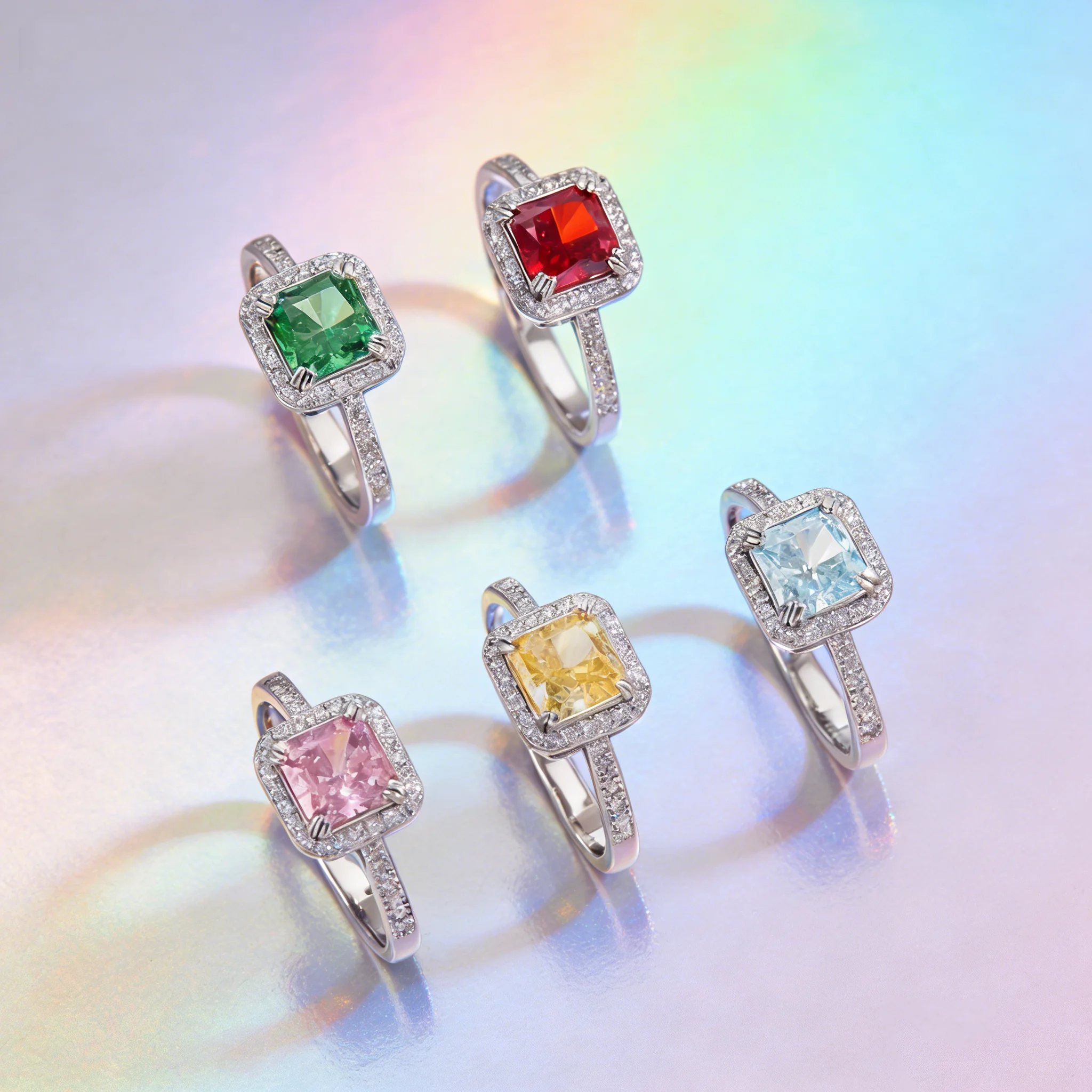 

925 Sterling Silver Square Cushion Cut Cubic Zirconia Halo Ring for Women-5Colors Available, Perfect Gift for Girlfriend, Wife,