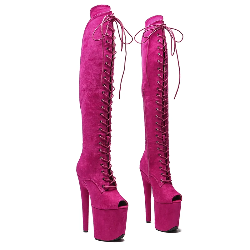 Leecabe Suede 20CM/8inches suede upper Pole dancing shoes High Heel platform Boots  Pole Dance boots   knee high boots