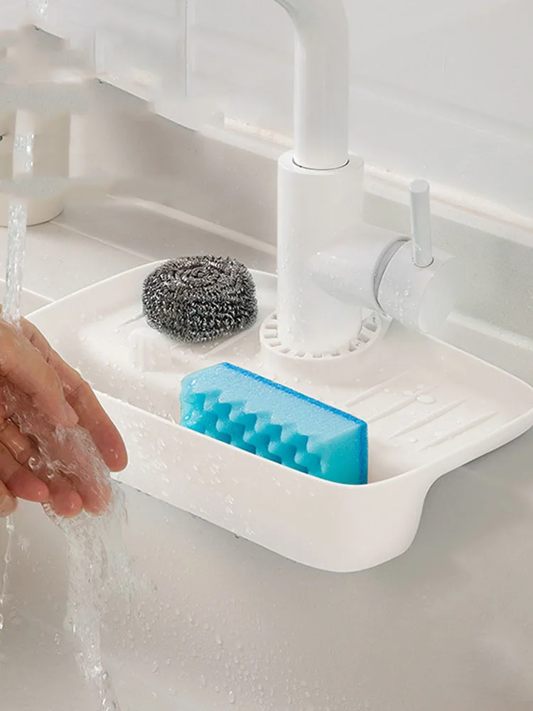 Household Silicone Sink Drain Rack Faucet Splash Proof Drain Rack Water Collecting Pad Sponge Rag Steel Wool Gadget Storage Box