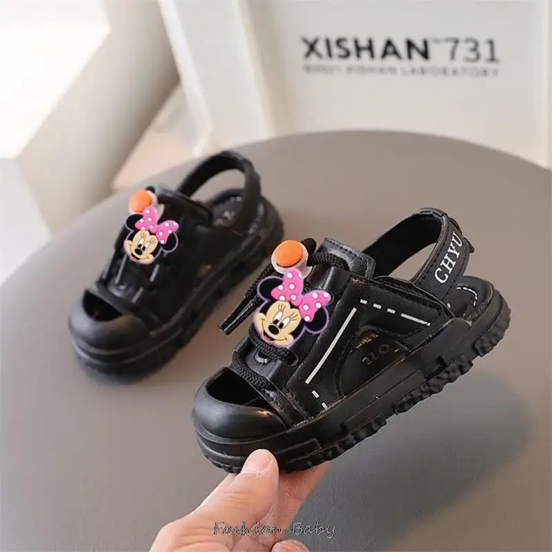 Disney-zapatos de Mickey y Minnie para niños, Sandalias planas suaves ligeras a la moda, zapatos informales de playa para niños y niñas, para