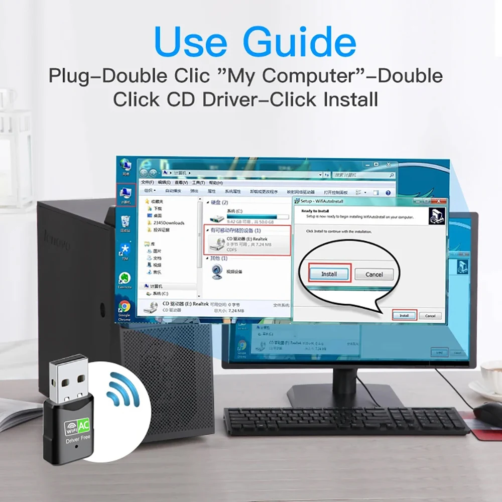 Adattatore WiFi Dual-band da 600Mbps Antenna USB 2.4g 5GHz adattatore Wifi USB adattatore per scheda di rete Wireless ricevitore Wifi Driver gratuito