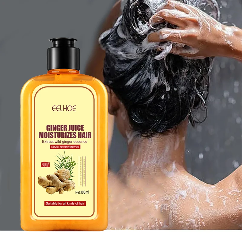 Champú de jengibre a base de hierbas para el crecimiento del cabello, Control de aceite de silicona, anticaspa, picazón, limpieza, tratamiento profesional del cabello, 100ml