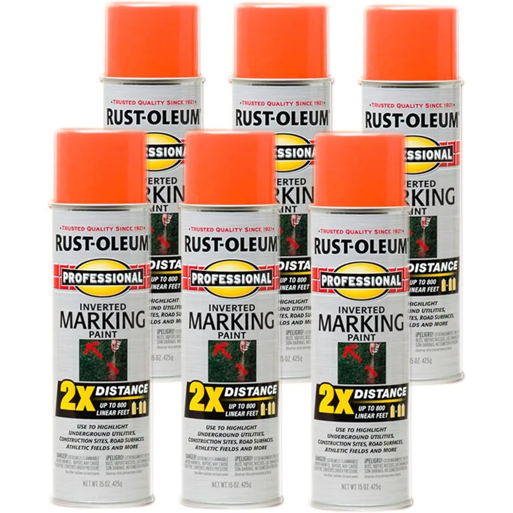 

Флуоресцентная оранжевая аэрозольная краска с перевернутой маркировкой, профессиональная, 2 расстояния, 15 унций, 6 шт. в упаковке для улицы