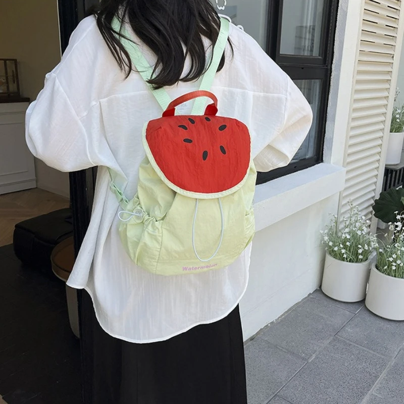 Dopamine Print Drawstring Backpack,Cute Fruit Flap ,Rucksack with Adjustable Shoulder Straps,Casual Daypack for Daily School