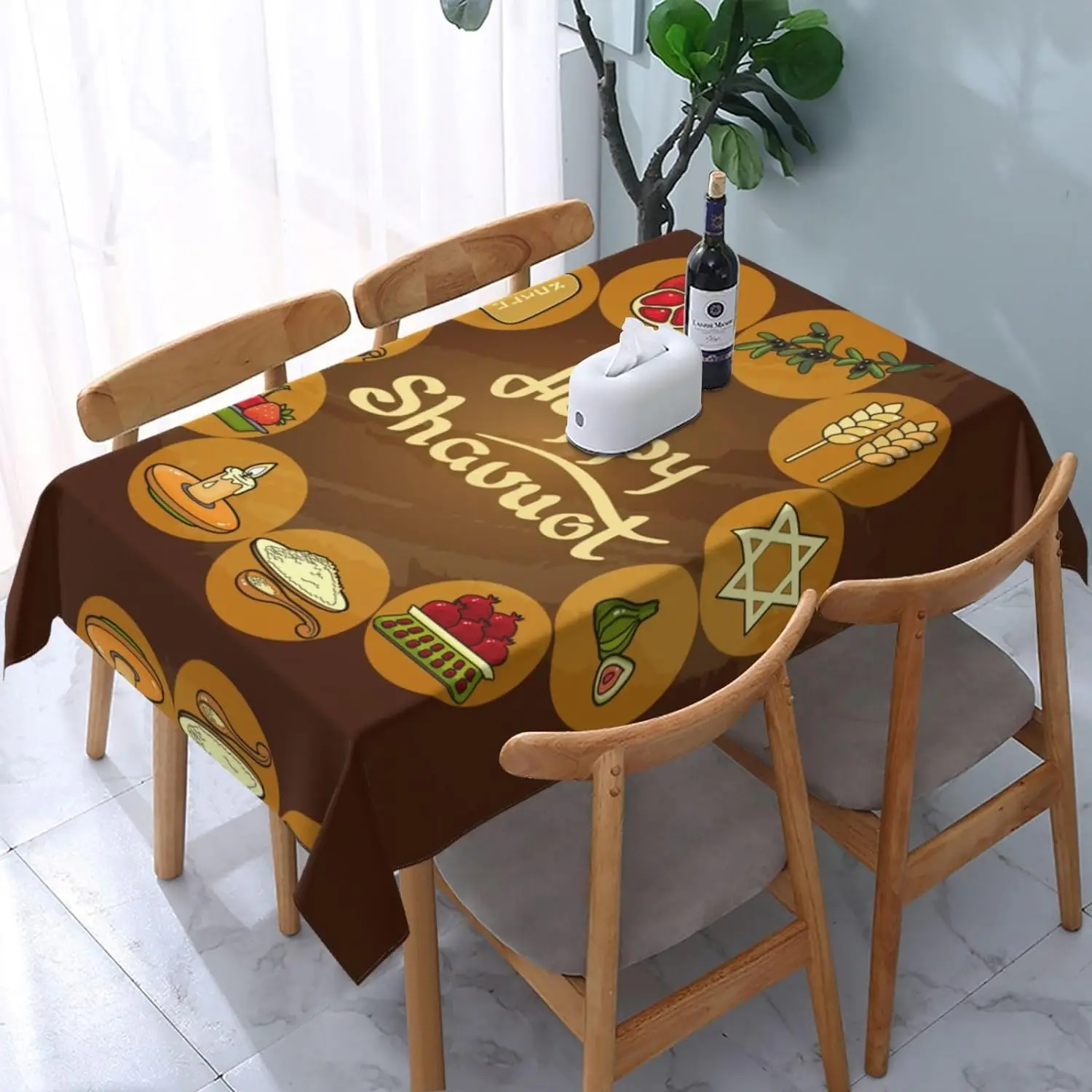 Happy Shavuot Rectangle Tablecloths Washable Polyester Table Covers Jewish Holiday Party Decor Kitchen Dining Room Table Decor