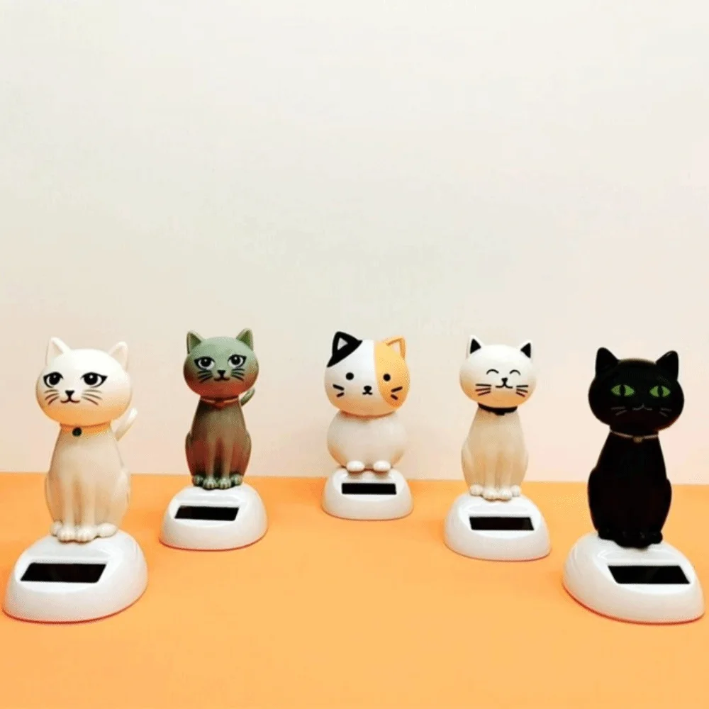 Resin Solar Powered Cat Ornament Solar Energy Driven No Battery Needed Car Dashboard Decor Automatic Cartoon