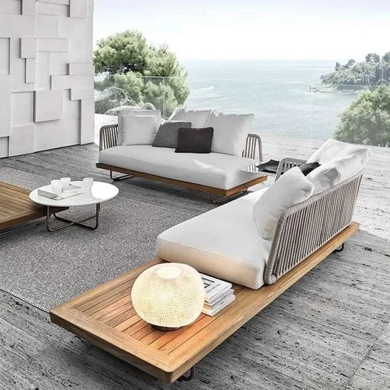 

！@Custom Modern Outdoor Aluminum Garden Sofa Set Luxury Style with Rope Weaving Weather Resistant Rattan for Indoor Living Room