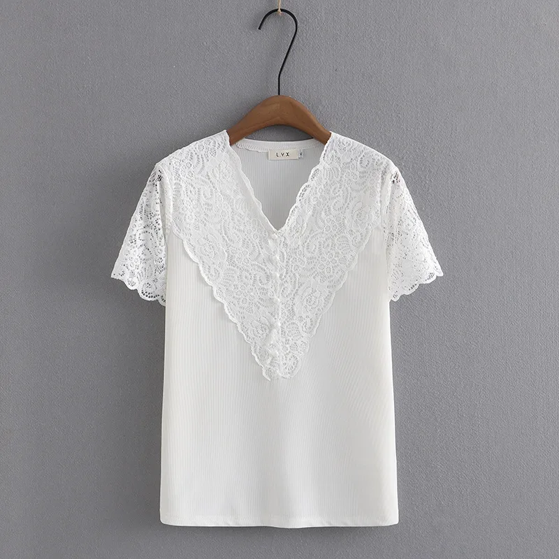 New 2023 Ladies Spring Summer Plus Size Tops For Women Large Size Short Sleeve V-neck Lace T-shirt 3XL 4XL 5XL 6XL