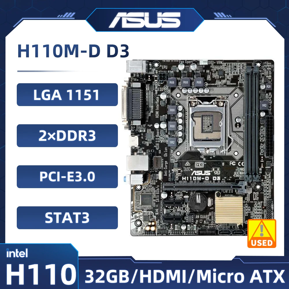 

Материнская плата Asus H110M-D D3 Intel H110 LGA 1151 DDR3 32 ГБ Core i3-6100 6500 6700 6600 G4500 G3900 Процессор Micro ATX