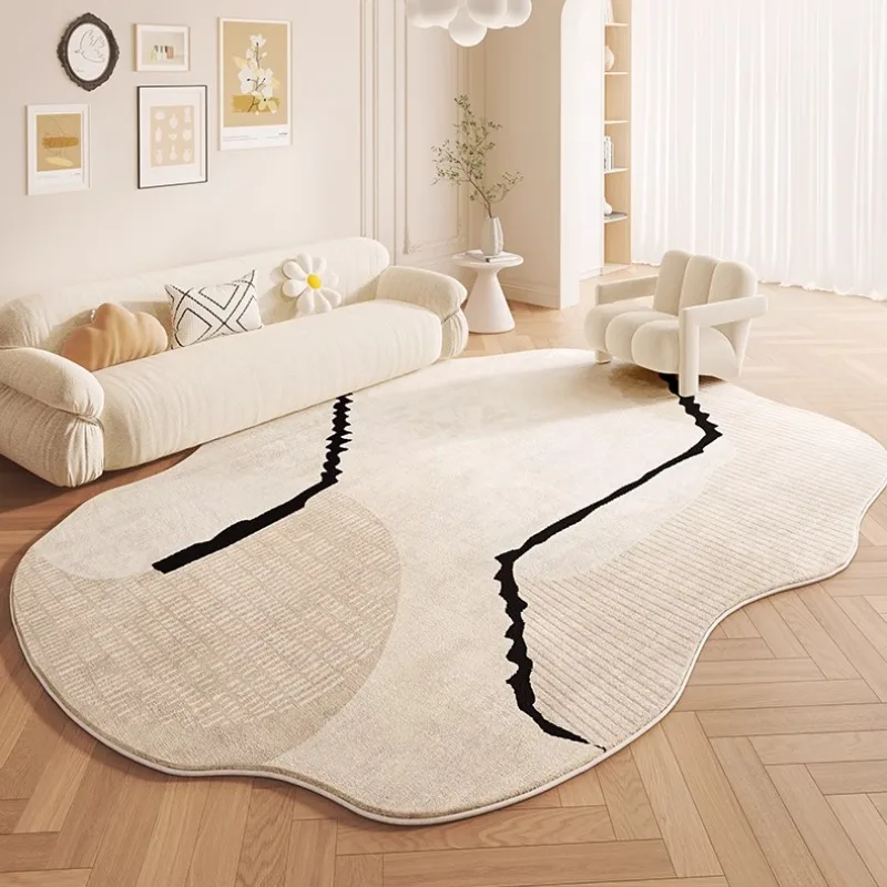 French Cream Style Home Decoration Carpet Minimalist Beige Bedroom Bedside Rug Irregular Geometric Pattern Mat Plush Soft Mats