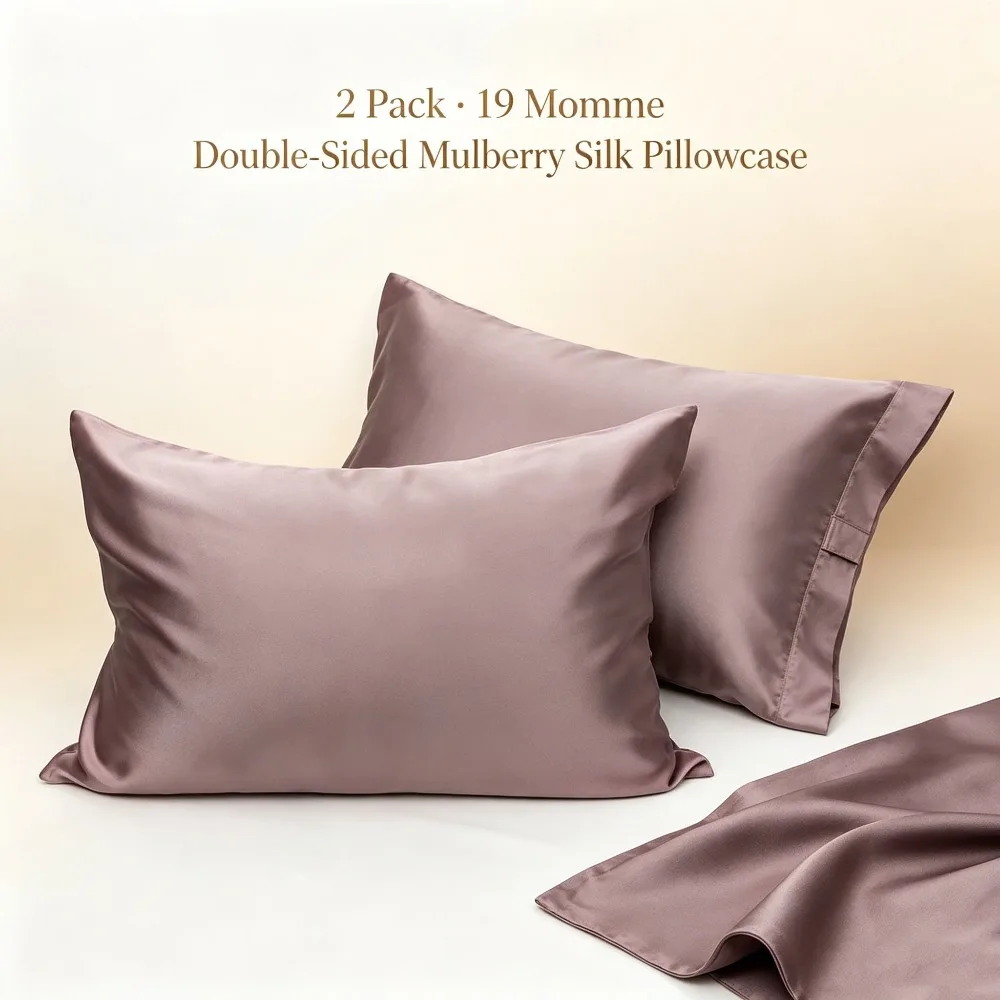 2 Pack Suit 19 Momme Mulberry Silk Pillowcase Set 2 Double-Sided 100% Pure Silk Envelope Closure Silk Pillow Cover for Hair Skin