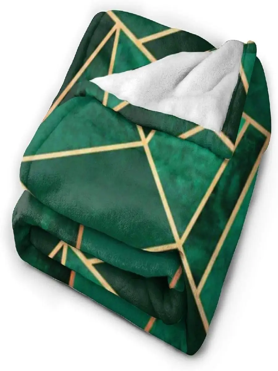 Trendy Flannel Plush Throw Emerald  Copper Green Triangle Gold Lines Geometric Art Blanket x Inches Hypoallergenic Couch Throw f