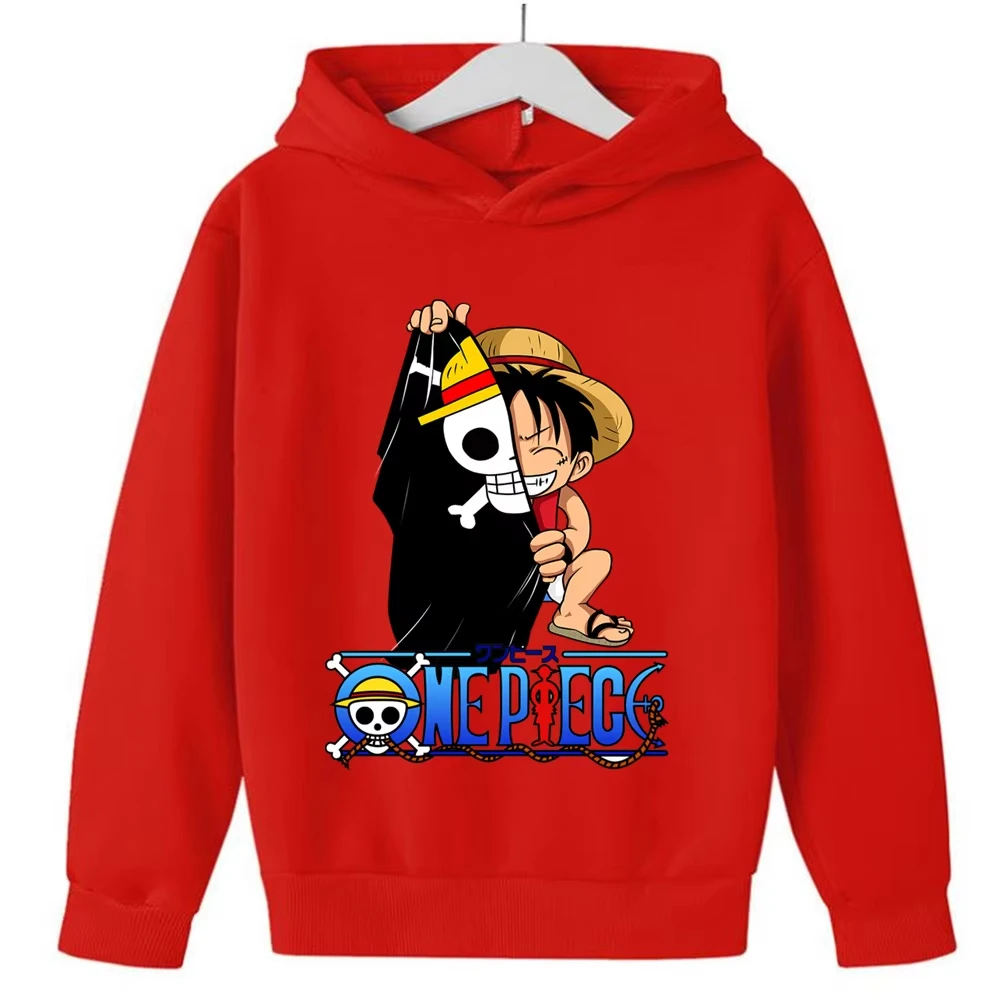 Anime One Piece, süßer Luffy-Schädel-Print, Kapuzenpullover für Kinder, Herbst-Streetwear, Kinderoberteile. – Detail 3