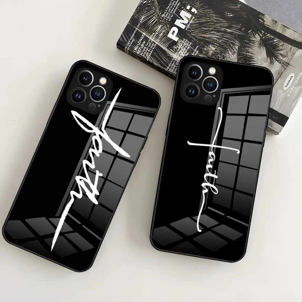 

MINISO Faith Christian Religious Jesus Phone Case For IPhone 15 Pro 16 15 14 13 12 11 Mini X XS XR Max Glass Design Cove