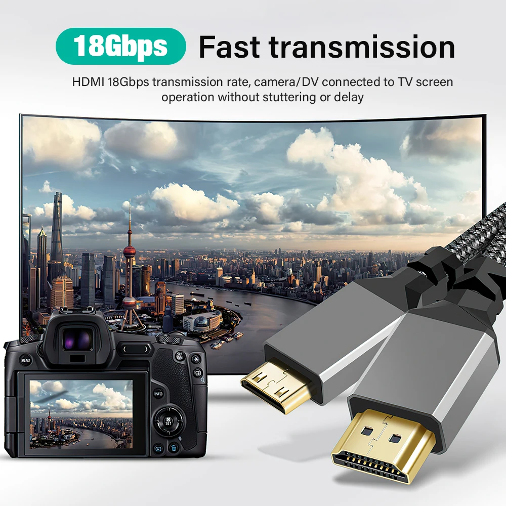 عالية الجودة نايلون صغير HDMI إلى HDMI كابل HDMI2.0 MINIHDMI ذكر ذكر 4K 60HZ HD 1080P محول محول 1 متر 5 متر سلك كاميرا تلفزيون