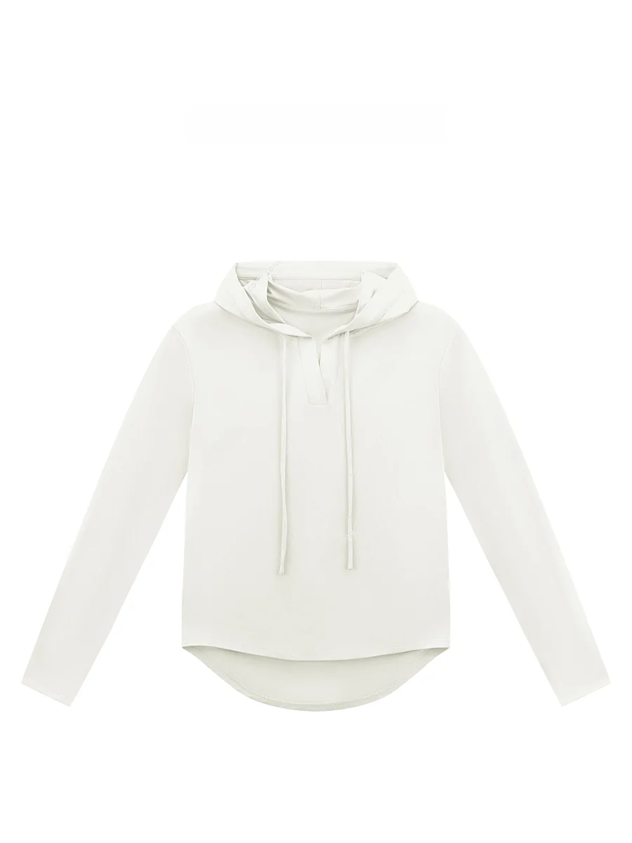 

Повседневный женский топ с капюшоном и длинными рукавами, простой дизайн, прямой крой, однотонная футболка на весну, ZONE