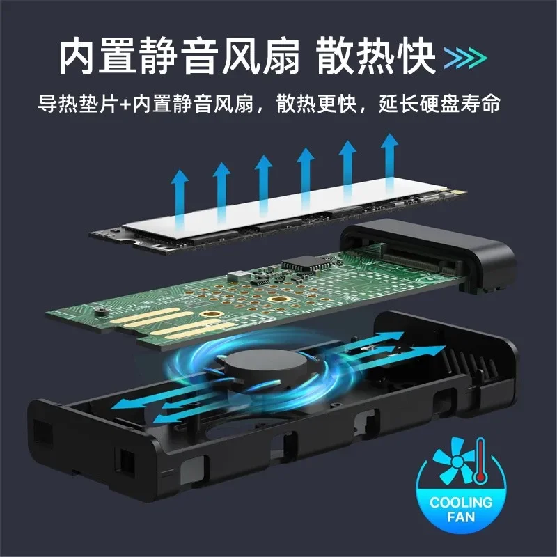 M2 Ssd Box High-Speed 9210b Chip Ingebouwde Koelventilator Nvme Dual Protocol Typec Naar Usb3.1