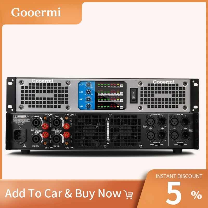 Gooermi DR400 4 Channel Audio Digital Power Amplifier Professional With Gain Knob Display Indicator Lights For Karaoke DJ