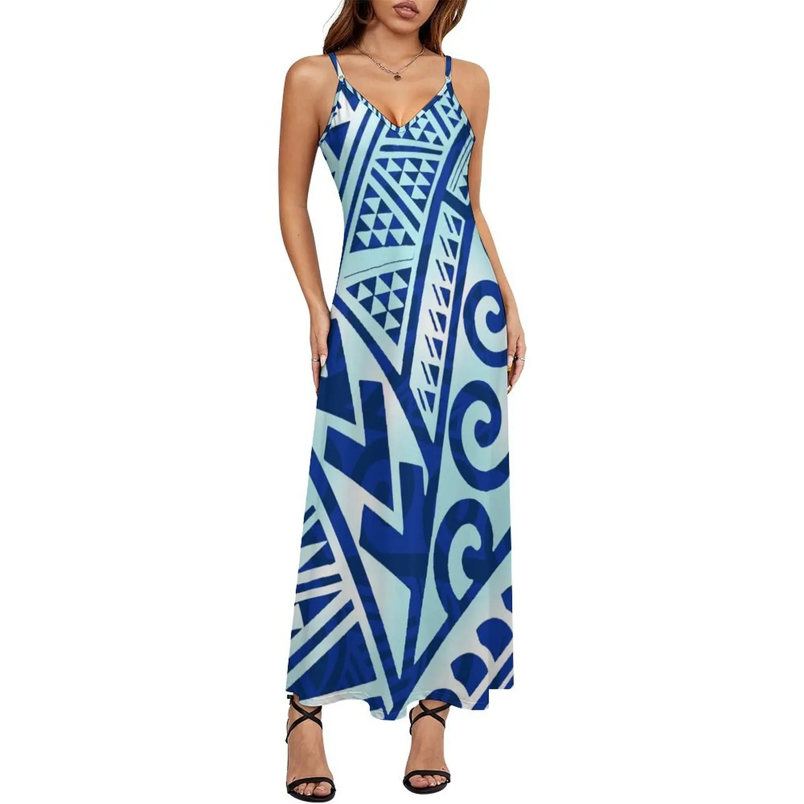 Polinezyjska sukienka damska z kwiatowym wzorem, na lato, luźna, z dekoltem typu halter, długa sukienka na zamówienie, wzór 2025, nowość.