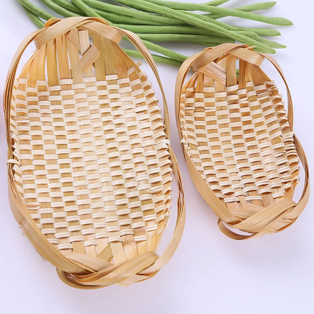 

2pcs Woven Bamboo Storage Baskets For Bread Biscuits Fruits Snacks Kitchen Bar Organizers Multifunctional Basket