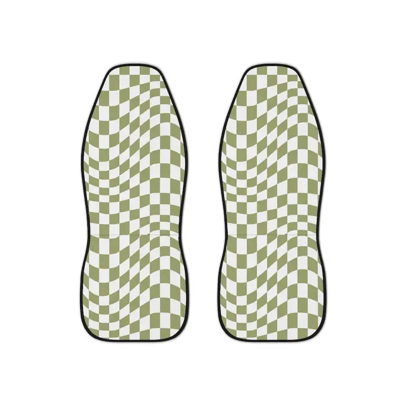 Sage green groovy checker pattern car seat cover, for women for vehicle, cute car accessory, checkered wavy pattern