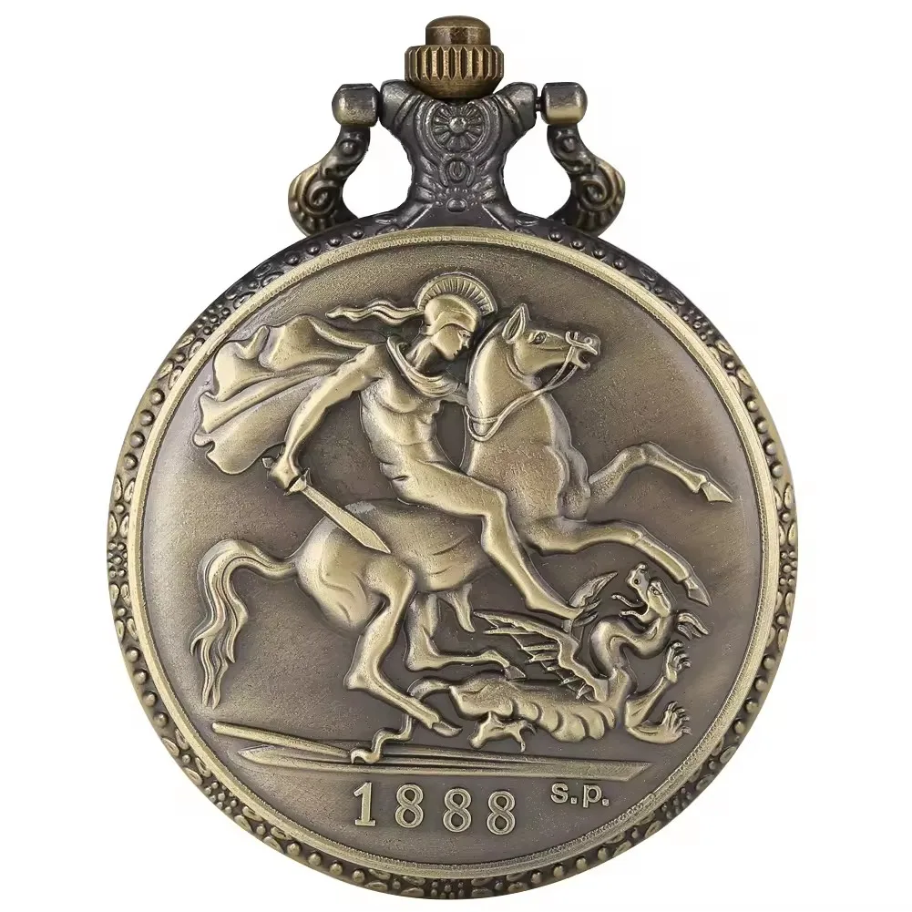 Souvenir Retro Bronze Queen Victoria Necklace Pendant Watch Vintage Quartz Pocket Clock With Chain For Gift