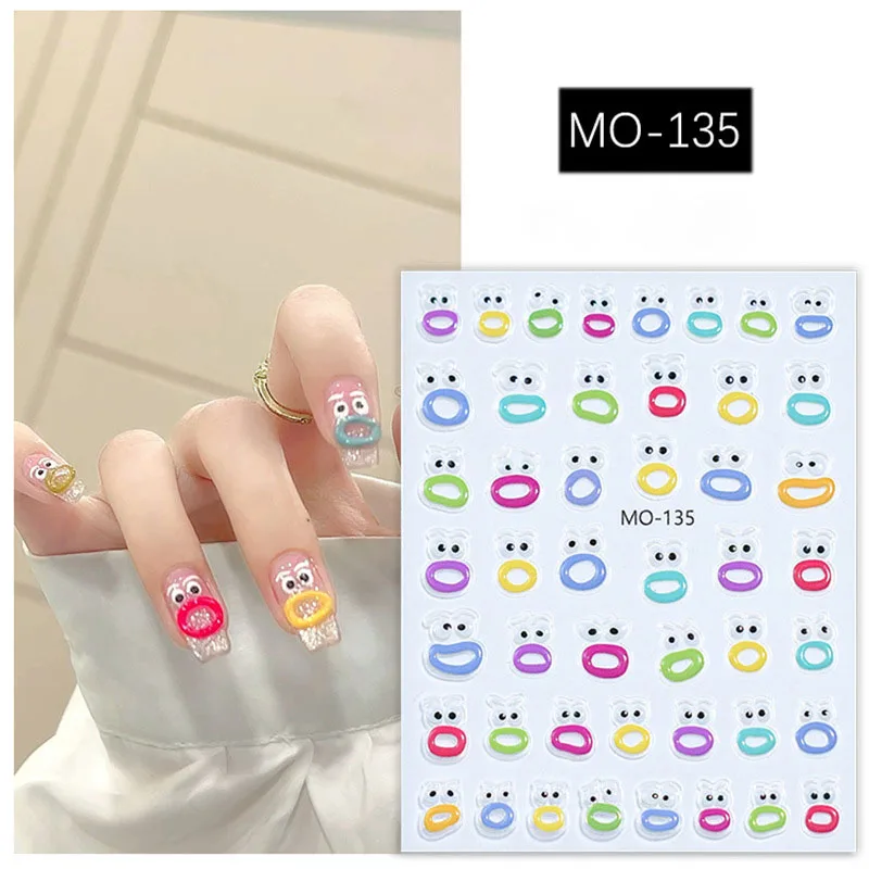 

1PCS Funny Expression Relief Nail Sticker Big Mouth Monster & Strange Eyes 3D Gel Jelly Smiling Face Design Cute Nail Sticker