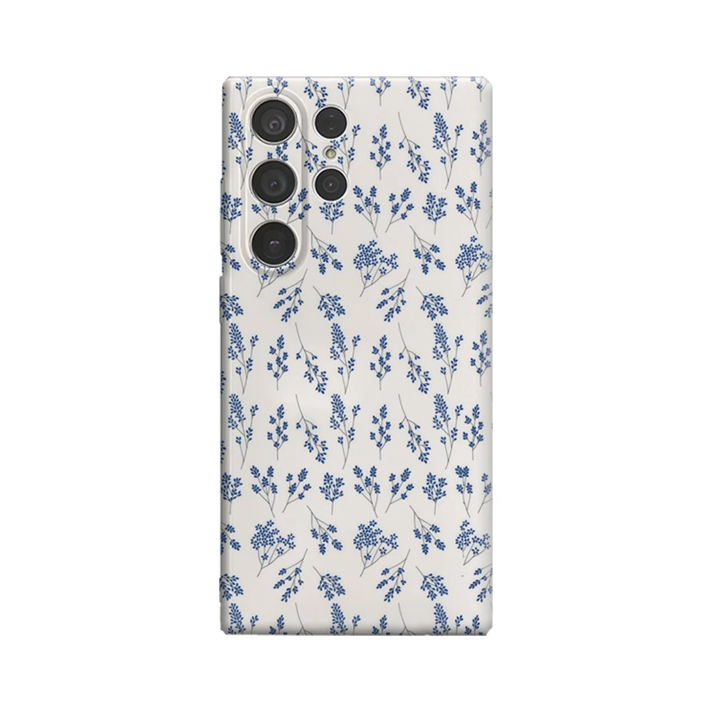 Blaufarbige Line Art Leaf Handyhülle für Samsung Galaxy S25 Ultra S24 S23 Ultra Plus, stoßfeste, doppellagige Rückseite