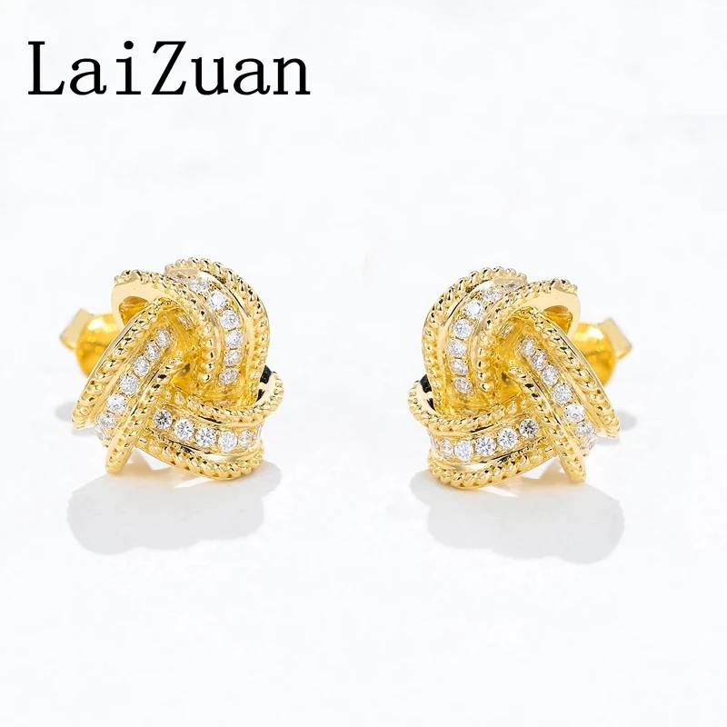 LaiZuan Solid 18K Yellow Gold Triangle Natural Diamond Stud Earrings Trendy Jewelry Design Stud Luxurious Antique High Quality