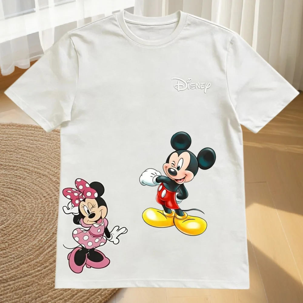 Disney Minnie Print Men's And Women's T-Shirt Fashionable Round Neck Comfortable Fabric Short Sleeved Round Neck Elegant Style