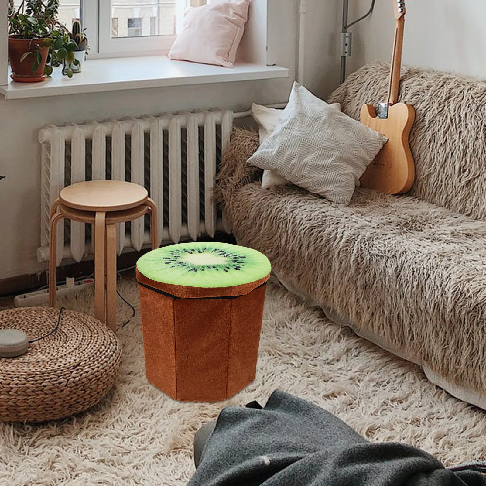 

Folding Fruit Storage Stool Velvet Box Seat Footstool Kids Room Living Bedroom Decor Premium Material Large Capacity