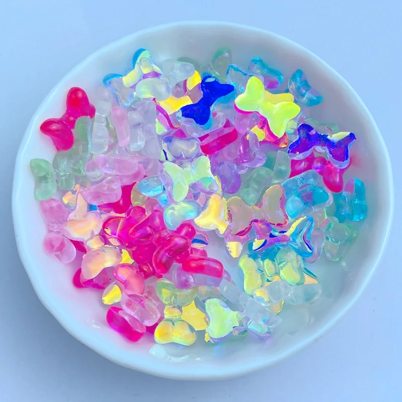 50Pcs New Cute Resin Mini 8*12mm Colorful Bow Series Flat Back Manicure Parts Embellishments For Hair Bows Accessories