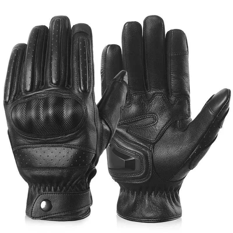 Classic Retro Leather Motorcycle Gloves Men Women Breathable Motocross Gloves EVA Shell Protection Motorbike Gloves Touchscreen