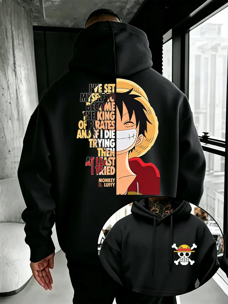 One Piece Anime Hoodie Monkey D Luffy Zitat-Print Streetwear Unisex Herren Damen Oversized Casual Sweatshirts Langarm – Detail 2
