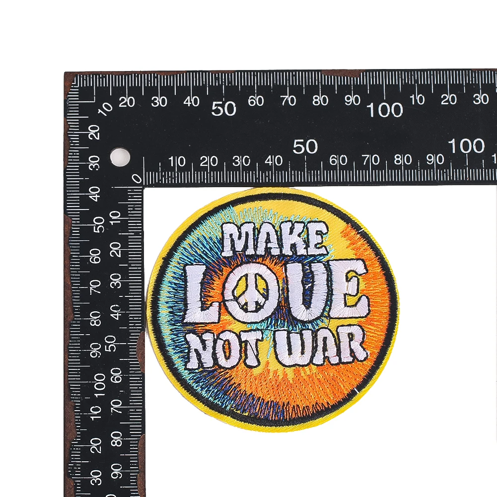 2 Stücke „Make Love Not War“ bestickter Aufnäher zum Aufbügeln, Friedenssymbol, runde Applikation, Abzeichen, DIY-Deko für Kleidung, Jacken, Rucksäcke, Accessoire – Detail 3