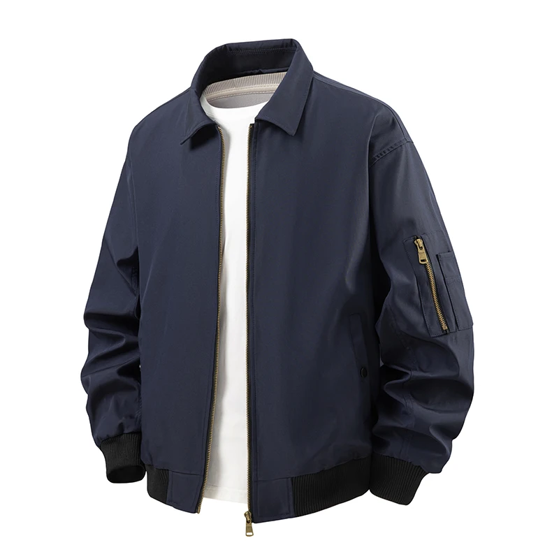 

Autumn New Men's Zip-Up Bomber Jacket Coat Black Navy