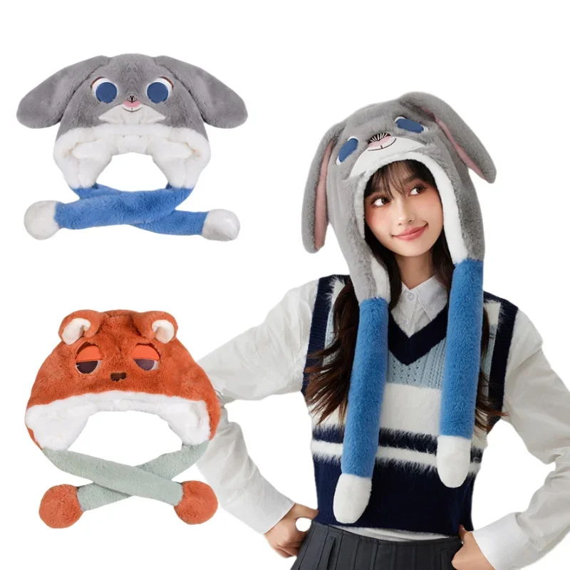 MINISO Disney Plush Hats Warm Windproof Ski Cap Children's Ear Caps  Judy Hopps Cartoon Peripheral Dolls Student Holiday Gifts