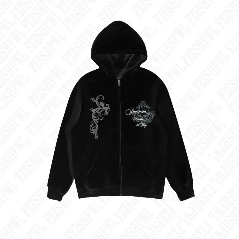 Dark Faux Fur Collar Harajuku Punk Y2K Zip up hoodie High street