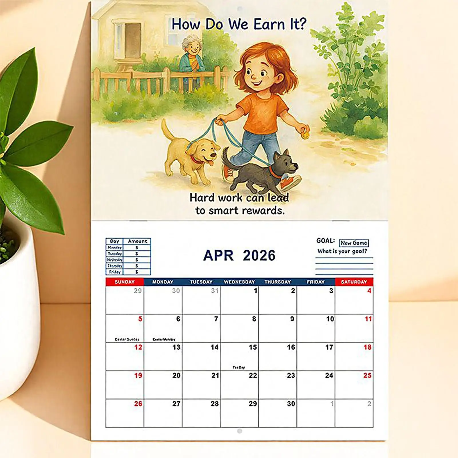 Calendario finanziario per bambini Calendario interattivo per l'apprendimento dei soldi per ragazzi e ragazze Jan dicembre 2026 Planner con colorato