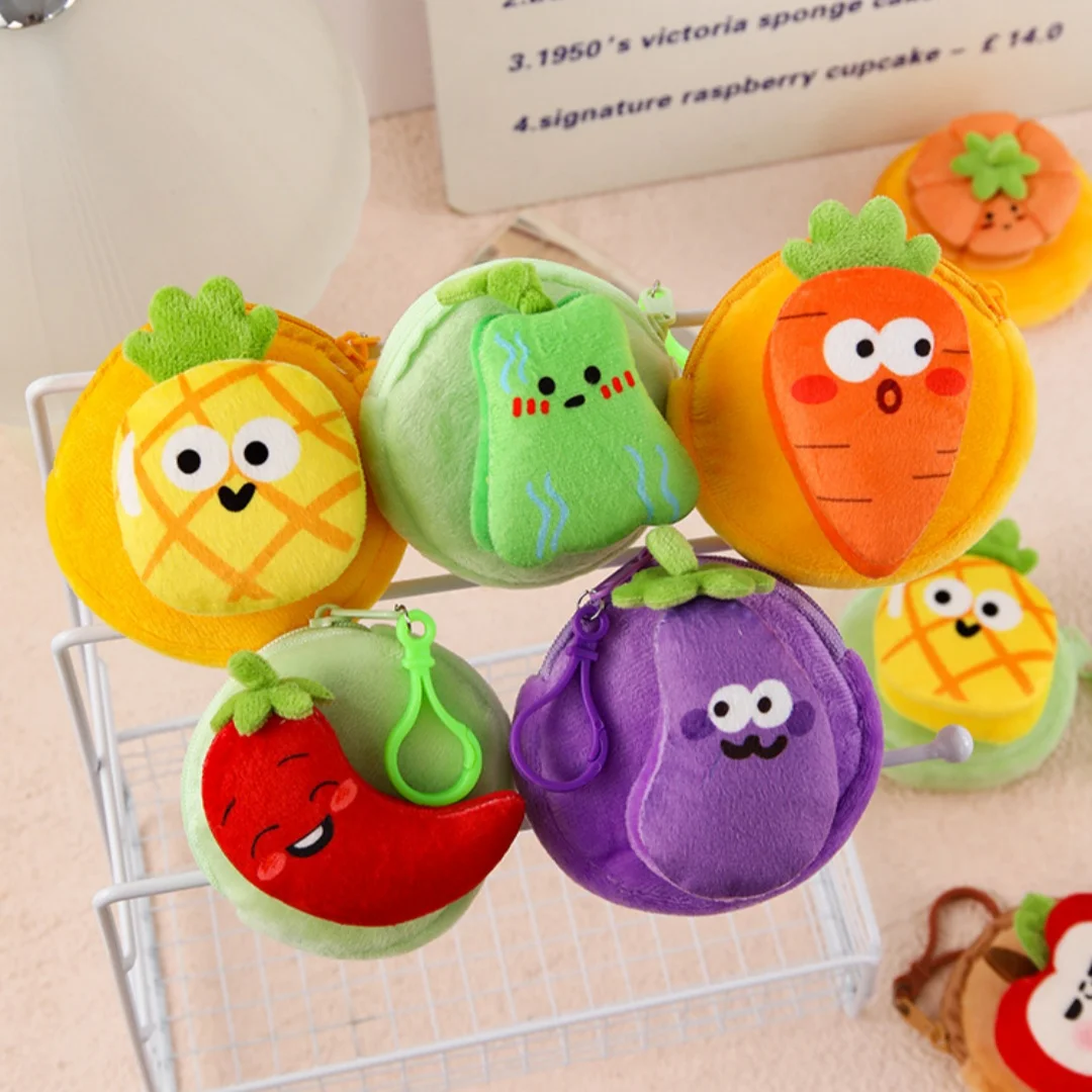 Fruit Vegetable Shape Coin Purse Cute Cartoon Plush Bag Tear-Resistant Wallet Headphone Key Storage Bag For Kids Girls Gift