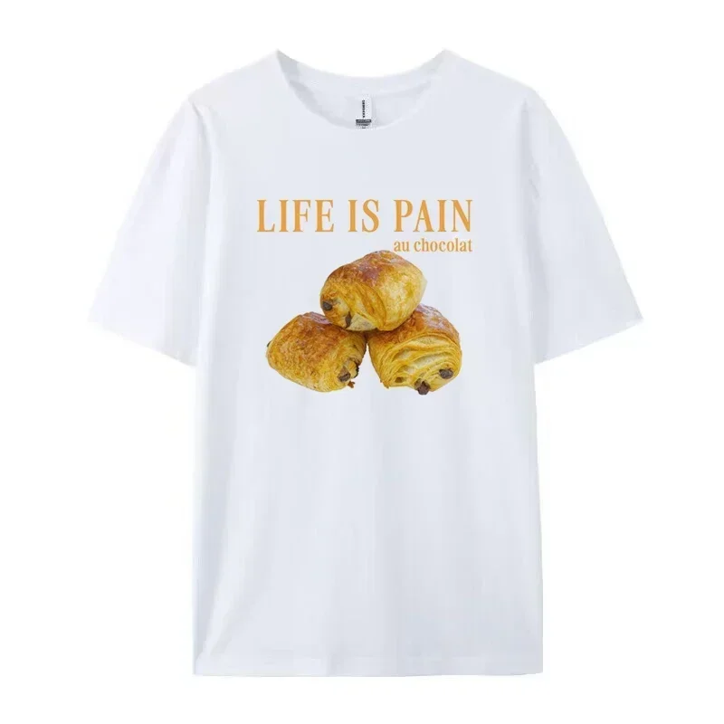 603-Pain Cute Food Graphic Tees Funny Quotes T-Shirt Women Casual Croissant Bread Lover Shirt Unisex Summer Clothes Gift