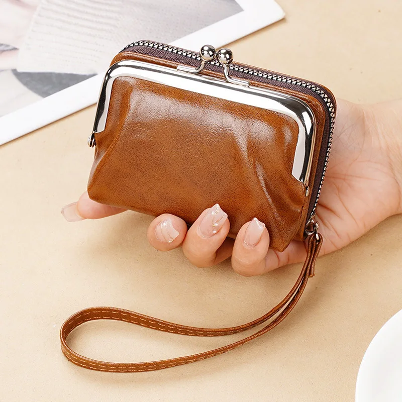 New Women\'s Wallet Wrist Strap Short Retro Style Coin Change Storage Bag Girls Portable Mini Card Holders Zipper Money Clip C03