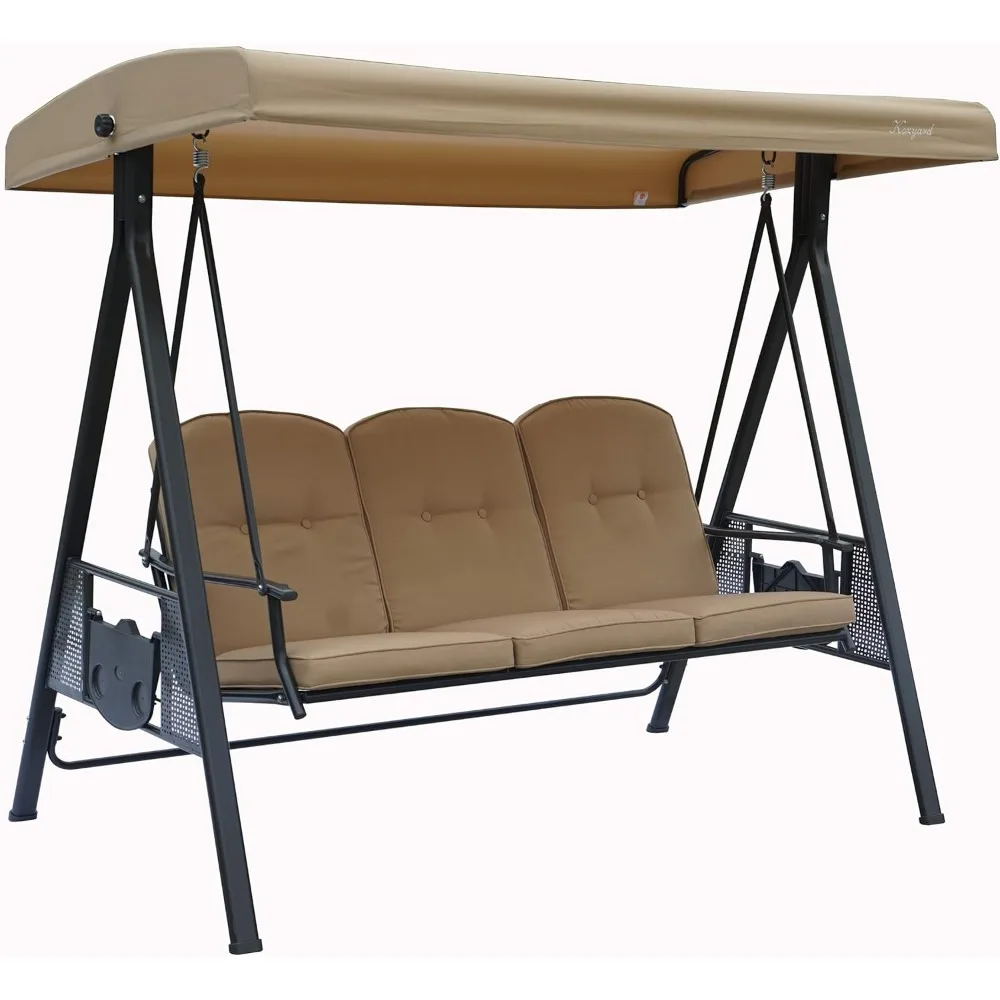 

Herbert Deluxe Heavy Duty 3 Seat Patio Swings with Canopy, Outdoor Porch Swing Chair with Metal Seat and Back with Cushion, Adj